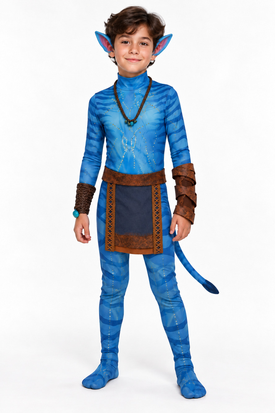 Spirit Halloween Avatar Jake Sully Child Small 4-6 costume Jumpsuit Tail Set